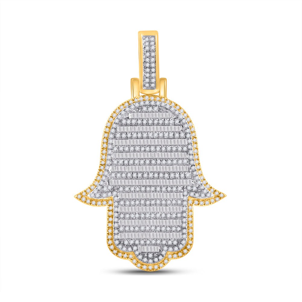 10kt Yellow Gold Baguette Diamond Hamsa Charm Pendant - Exquisite Men's Jewelry - Splendid Jewellery