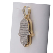 Load image into Gallery viewer, 10kt Yellow Gold Baguette Diamond Hamsa Charm Pendant - Exquisite Men&#39;s Jewelry Side view from the 10Kt Yellow Gold Mens Baguette Diamond Hamsa Hand Charm Pendant 2 Cttwpin285821 collection by Splendid Jewellery
