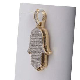 10kt Yellow Gold Baguette Diamond Hamsa Charm Pendant - Exquisite Men's Jewelry Side view from the 10Kt Yellow Gold Mens Baguette Diamond Hamsa Hand Charm Pendant 2 Cttwpin285821 collection by Splendid Jewellery