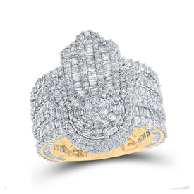 10kt Yellow Gold Baguette Diamond Hamsa Cluster Ring - Exquisite Men's Jewelry - Splendid Jewellery