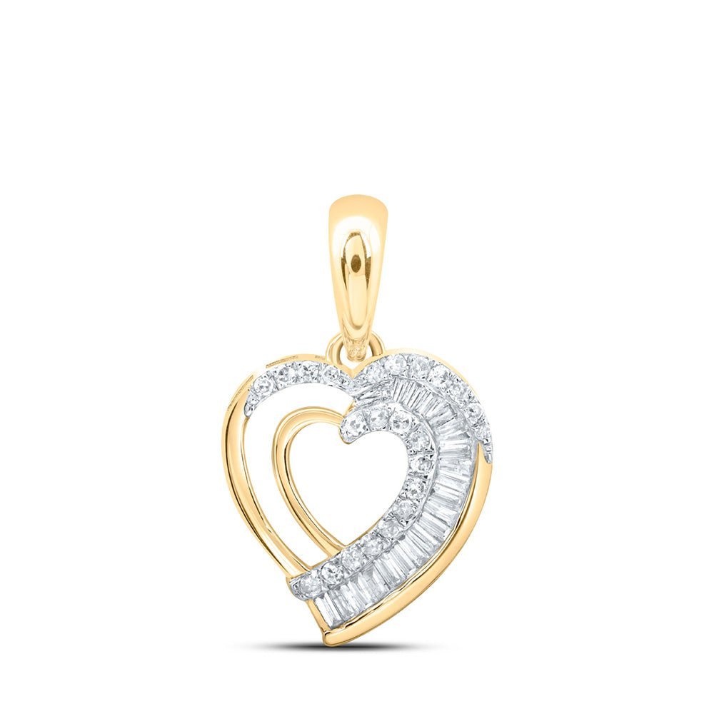 10kt Yellow Gold Baguette Diamond Heart Pendant - A Symbol of Elegance and Love - Splendid Jewellery
