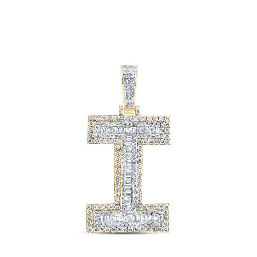 10kt Yellow Gold Baguette Diamond I Initial Charm Pendant - 2 - 7/8 Cttw - Splendid Jewellery