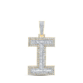 10kt Yellow Gold Baguette Diamond I Initial Charm Pendant - 2 - 7/8 Cttw - Splendid Jewellery