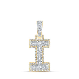 10kt Yellow Gold Baguette Diamond Initial Charm Pendant for Men - 1/2 Cttw - Splendid Jewellery