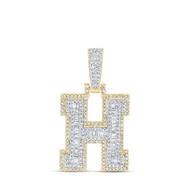 10kt Yellow Gold Baguette Diamond Initial Charm Pendant for Men - 5/8 Cttw - Splendid Jewellery