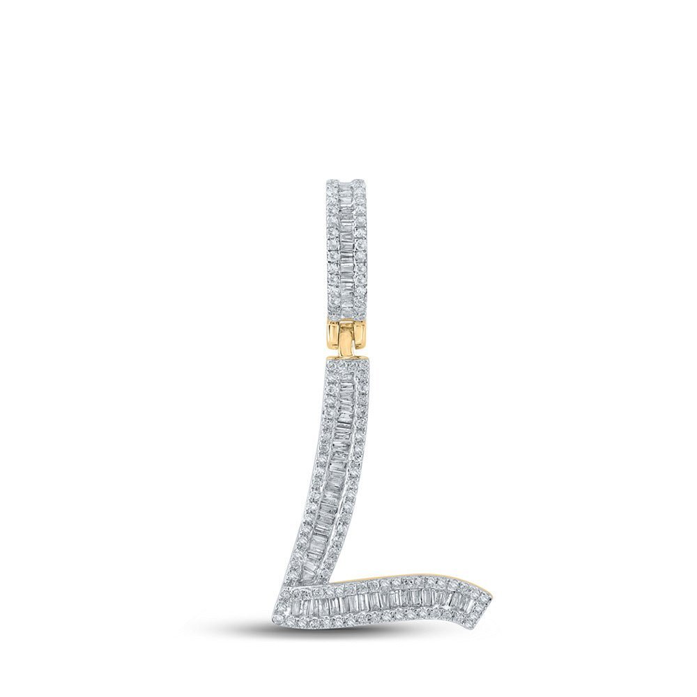 10kt Yellow Gold Baguette Diamond Initial L Letter Pendant - 5/8 Cttw - Splendid Jewellery
