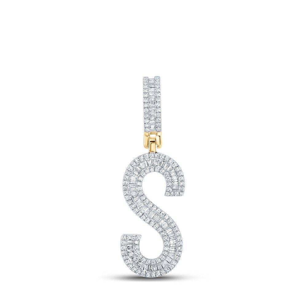 10kt Yellow Gold Baguette Diamond Initial S Letter Charm Pendant - 3/4 Cttw - Splendid Jewellery