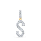 10kt Yellow Gold Baguette Diamond Initial S Letter Charm Pendant - 3/4 Cttw - Splendid Jewellery