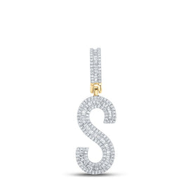 10kt Yellow Gold Baguette Diamond Initial S Letter Charm Pendant - 3/4 Cttw - Splendid Jewellery