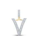 10kt Yellow Gold Baguette Diamond Initial V Letter Charm Pendant for Men - 3/4 Ct.t.w. - Splendid Jewellery