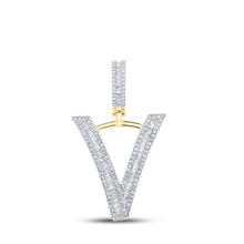 Load image into Gallery viewer, 10kt Yellow Gold Baguette Diamond Initial V Letter Charm Pendant for Men - 3/4 Ct.t.w. - Splendid Jewellery