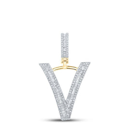 10kt Yellow Gold Baguette Diamond Initial V Letter Charm Pendant for Men - 3/4 Ct.t.w. - Splendid Jewellery