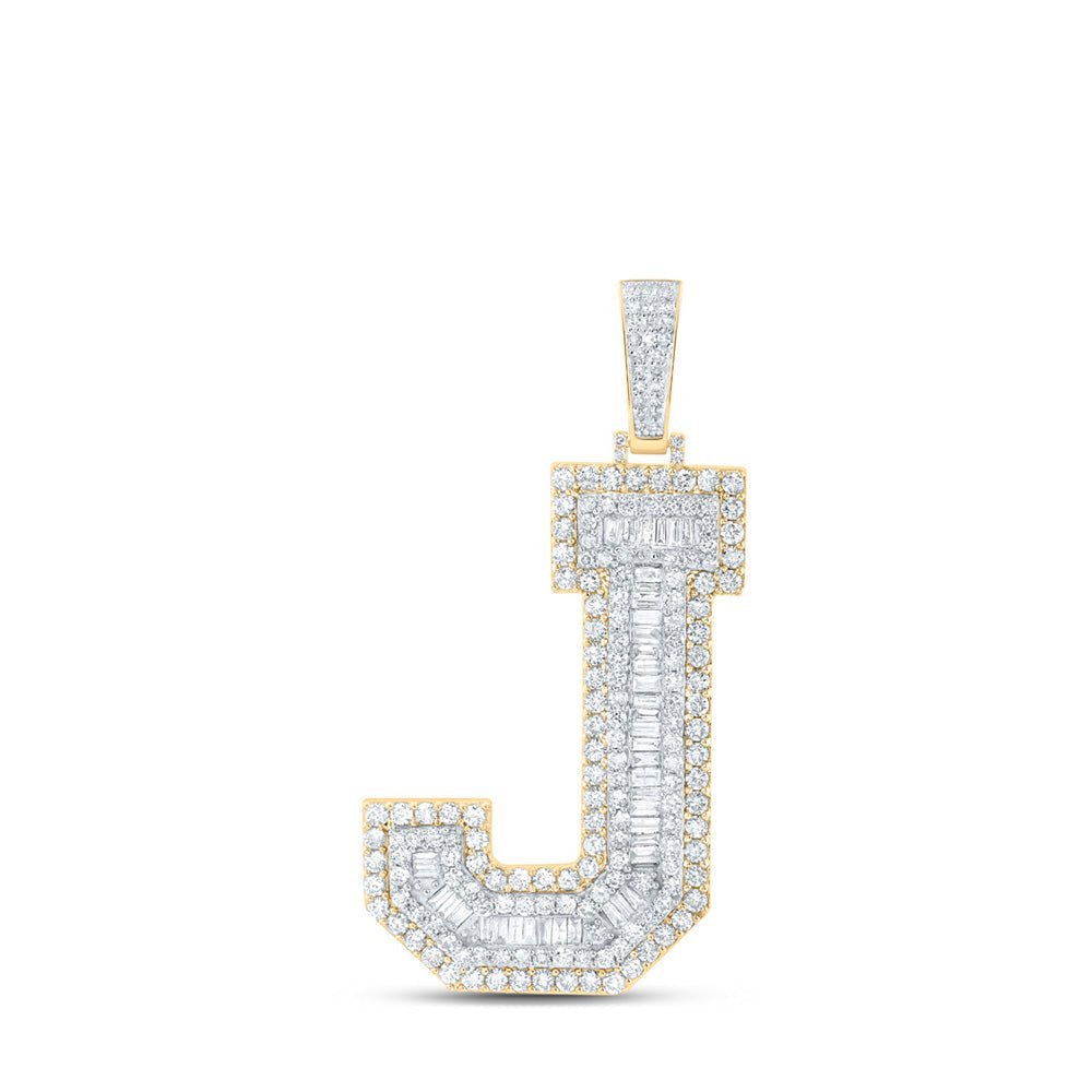 10kt Yellow Gold Baguette Diamond J Initial Charm Pendant - 4 - 1/5 Cttw - Splendid Jewellery - Splendid Jewellery