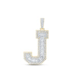 10kt Yellow Gold Baguette Diamond J Initial Charm Pendant - 4 - 1/5 Cttw - Splendid Jewellery - Splendid Jewellery