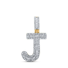 10kt Yellow Gold Baguette Diamond J Initial Pendant for Men - 3/8 Cttw - Splendid Jewellery