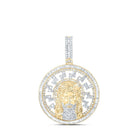 10kt Yellow Gold Baguette Diamond Jesus Medallion Circle Charm Pendant - 2 - 3/4 Cttw - Splendid Jewellery