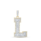 10kt Yellow Gold Baguette Diamond L Initial Charm Pendant - 4 - 1/3 Cttw - Splendid Jewellery