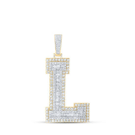 10kt Yellow Gold Baguette Diamond L Initial Charm Pendant - 4 - 1/3 Cttw - Splendid Jewellery