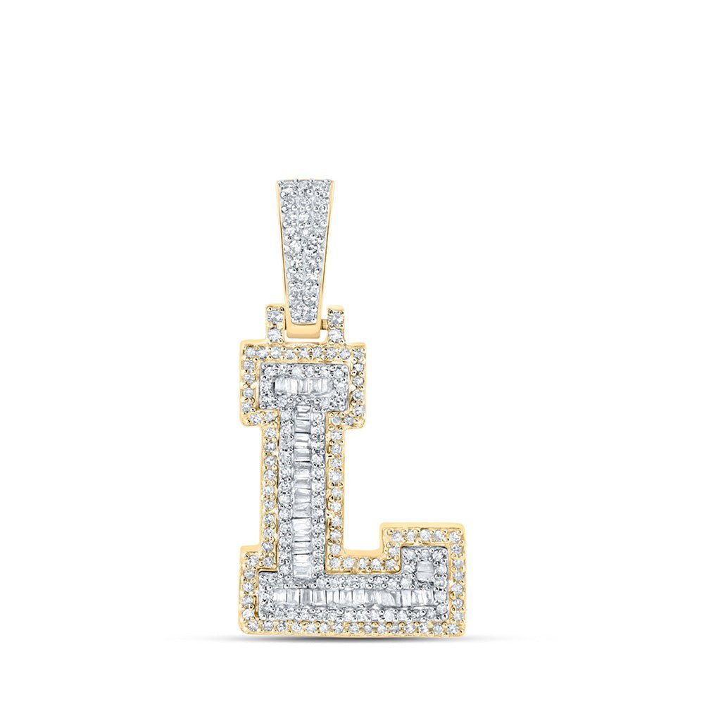 10kt Yellow Gold Baguette Diamond L Initial Pendant for Men - 1/2 Cttw - Splendid Jewellery