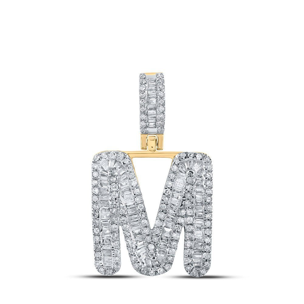 10kt Yellow Gold Baguette Diamond M Initial Pendant - 3/4 Cttw | Stunning Men's Diamond Charm - Splendid Jewellery