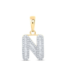 Load image into Gallery viewer, 10kt Yellow Gold Baguette Diamond N Initial Pendant: A Personalized Sparkle of Elegance - Splendid Jewellery