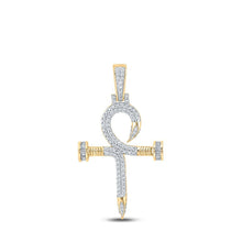 Load image into Gallery viewer, 10kt Yellow Gold Baguette Diamond Nail Cross Ankh Pendant - 3/4 Ct.t.w. Men's Charm - Splendid Jewellery