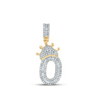 10kt Yellow Gold Baguette Diamond Number 0 Crown Charm Pendant for Men - 3/4 Cttw - Splendid Jewellery