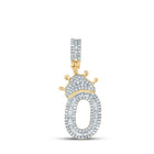 10kt Yellow Gold Baguette Diamond Number 0 Crown Charm Pendant for Men - 3/4 Cttw - Splendid Jewellery