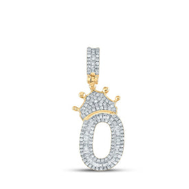 10kt Yellow Gold Baguette Diamond Number 0 Crown Charm Pendant for Men - 3/4 Cttw - Splendid Jewellery