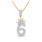 10kt Yellow Gold Baguette Diamond Number 6 Crown Charm Pendant for Men - 3/4 Cttw - Splendid Jewellery