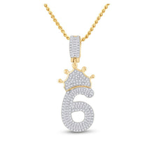 Load image into Gallery viewer, 10kt Yellow Gold Baguette Diamond Number 6 Crown Charm Pendant for Men - 3/4 Cttw - Splendid Jewellery