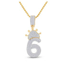 10kt Yellow Gold Baguette Diamond Number 6 Crown Charm Pendant for Men - 3/4 Cttw - Splendid Jewellery