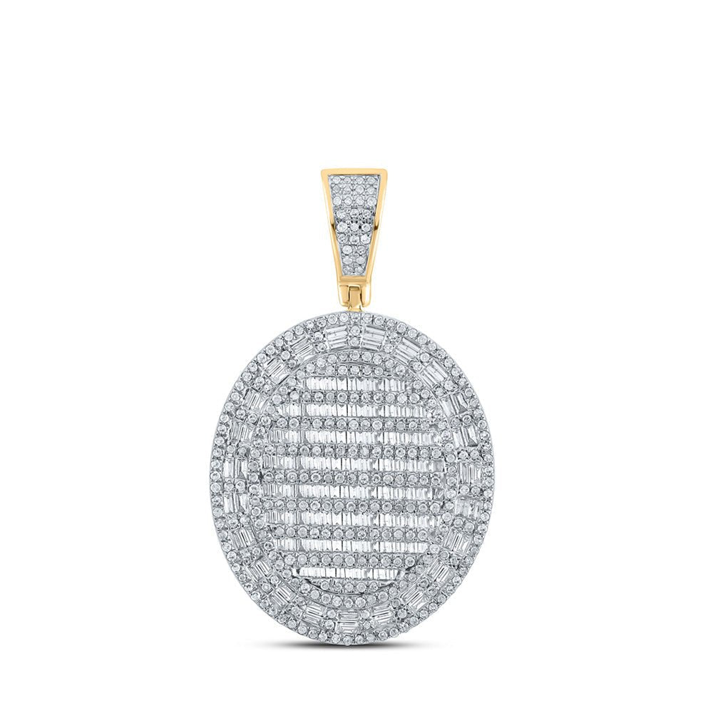 10kt Yellow Gold Baguette Diamond Oval Charm Pendant for Men - 1 - 7/8 Cttw - Splendid Jewellery