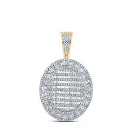 10kt Yellow Gold Baguette Diamond Oval Charm Pendant for Men - 1 - 7/8 Cttw - Splendid Jewellery