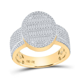 10kt Yellow Gold Baguette Diamond Oval Cluster Men's Ring - 1 Cttw - Splendid Jewellery