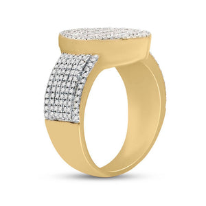 10kt Yellow Gold Baguette Diamond Oval Cluster Men's Ring - 1 Cttw - Splendid Jewellery