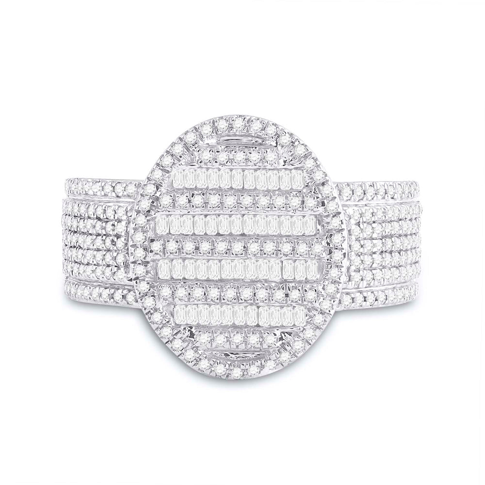 10kt Yellow Gold Baguette Diamond Oval Cluster Men's Ring - 1 Cttw - Splendid Jewellery