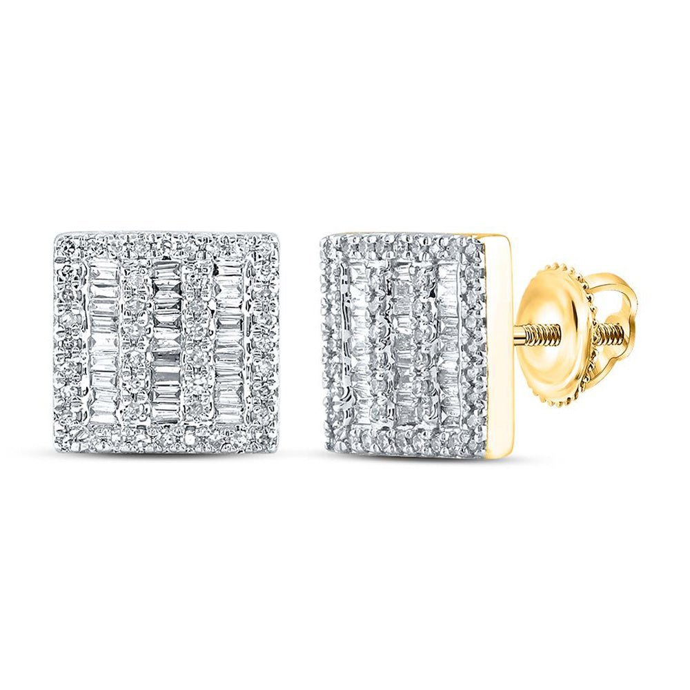 10kt Yellow Gold Baguette Diamond Square Earrings - 1/2 Cttw | Dazzling Men's Diamond Earrings - Splendid Jewellery