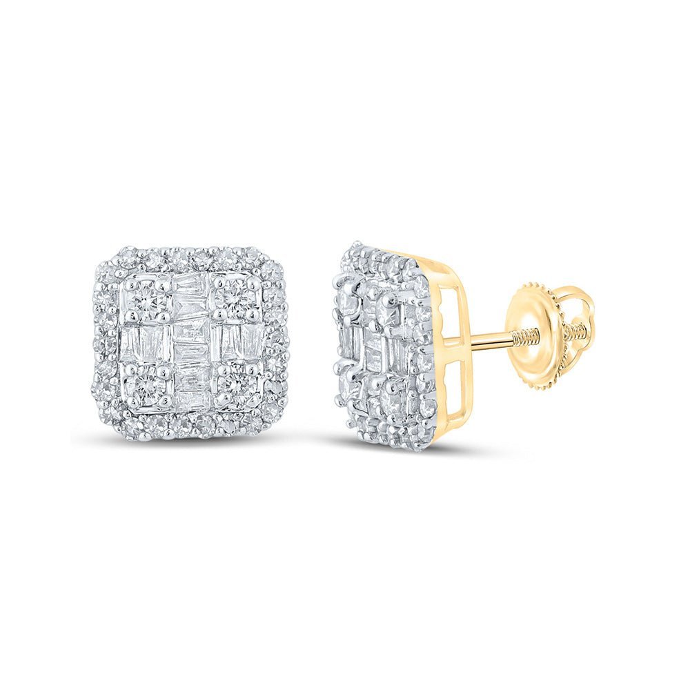 10kt Yellow Gold Baguette Diamond Square Earrings - 1/2 Cttw | Dazzling Men's Jewelry - Splendid Jewellery