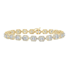10kt Yellow Gold Baguette Diamond Square Link Bracelet - 4 Cttw - Splendid Jewellery