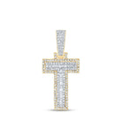 10kt Yellow Gold Baguette Diamond T Initial Charm Pendant for Men - 3/8 Cttw - Splendid Jewellery