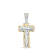 Load image into Gallery viewer, 10kt Yellow Gold Baguette Diamond T Initial Charm Pendant for Men - 3/8 Cttw - Splendid Jewellery