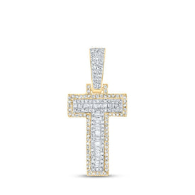 10kt Yellow Gold Baguette Diamond T Initial Charm Pendant for Men - 3/8 Cttw - Splendid Jewellery
