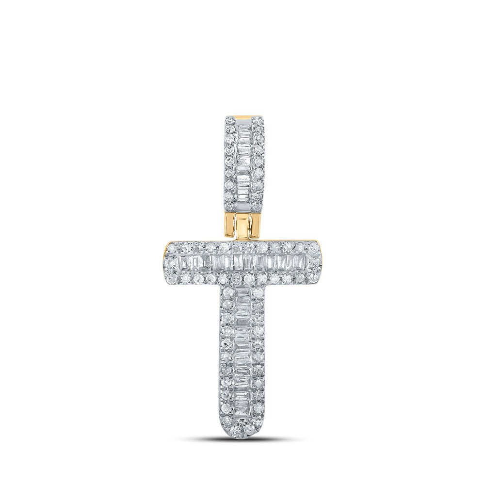 10kt Yellow Gold Baguette Diamond T Initial Pendant - 1/3 Cttw - Men's Diamond Charm Necklace - Splendid Jewellery