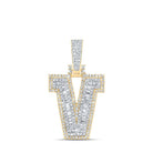 10kt Yellow Gold Baguette Diamond V Initial Charm Pendant for Men - 5/8 Cttw - Splendid Jewellery