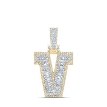 Load image into Gallery viewer, 10kt Yellow Gold Baguette Diamond V Initial Charm Pendant for Men - 5/8 Cttw - Splendid Jewellery