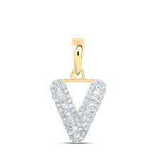 Load image into Gallery viewer, 10kt Yellow Gold Baguette Diamond V Initial Pendant - A Sparkling Symbol of Elegance and Personal Style - Splendid Jewellery