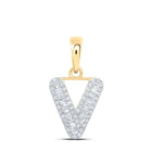 10kt Yellow Gold Baguette Diamond V Initial Pendant - A Sparkling Symbol of Elegance and Personal Style - Splendid Jewellery