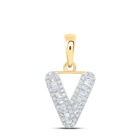 10kt Yellow Gold Baguette Diamond V Initial Pendant - A Sparkling Symbol of Elegance and Personal Style - Splendid Jewellery