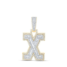 Load image into Gallery viewer, 10kt Yellow Gold Baguette Diamond X Initial Charm Pendant for Men - 5/8 Cttw - Splendid Jewellery